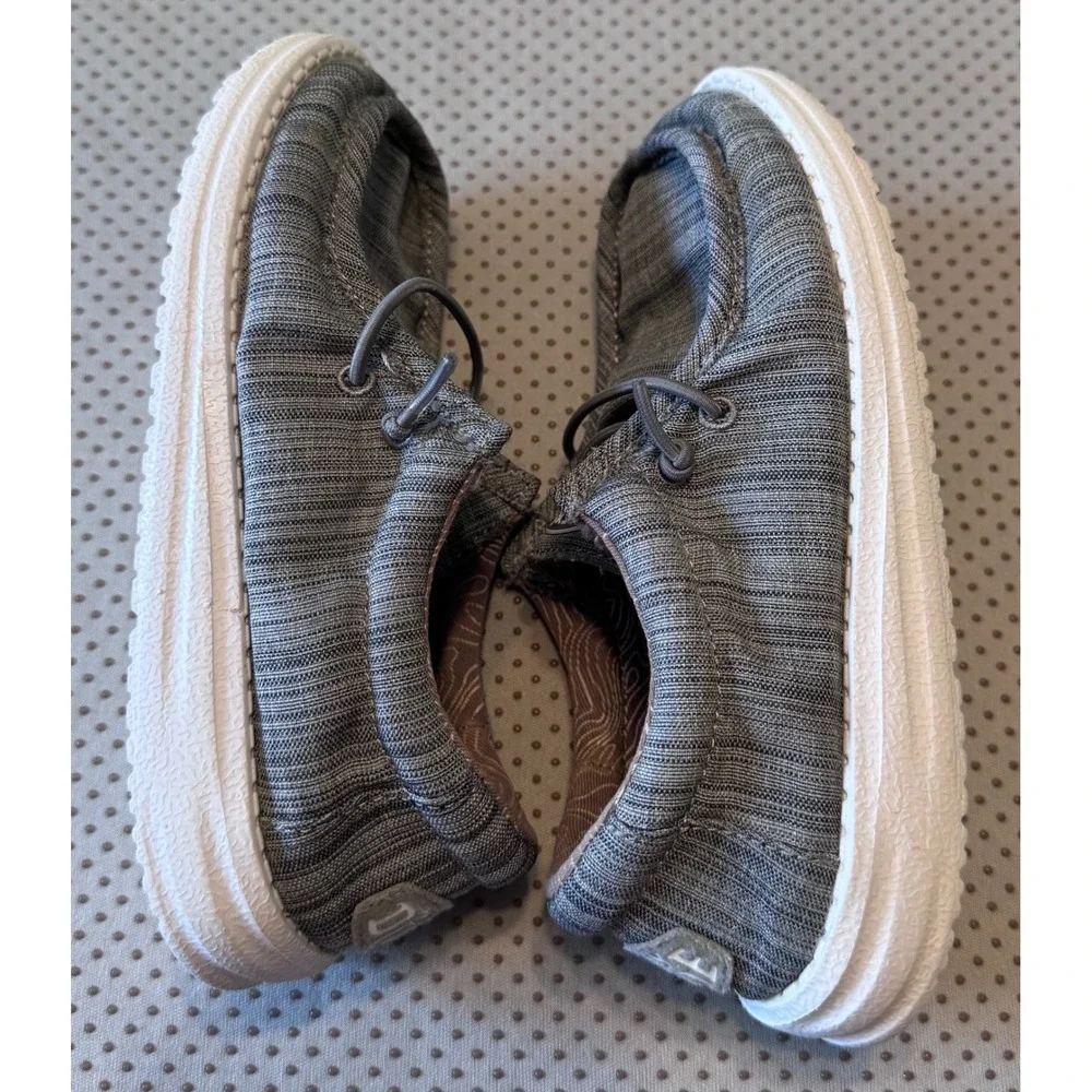 Hey Dude Wally Youth Blend Linen Stone Grey Slip On Loafers Kids Size K12